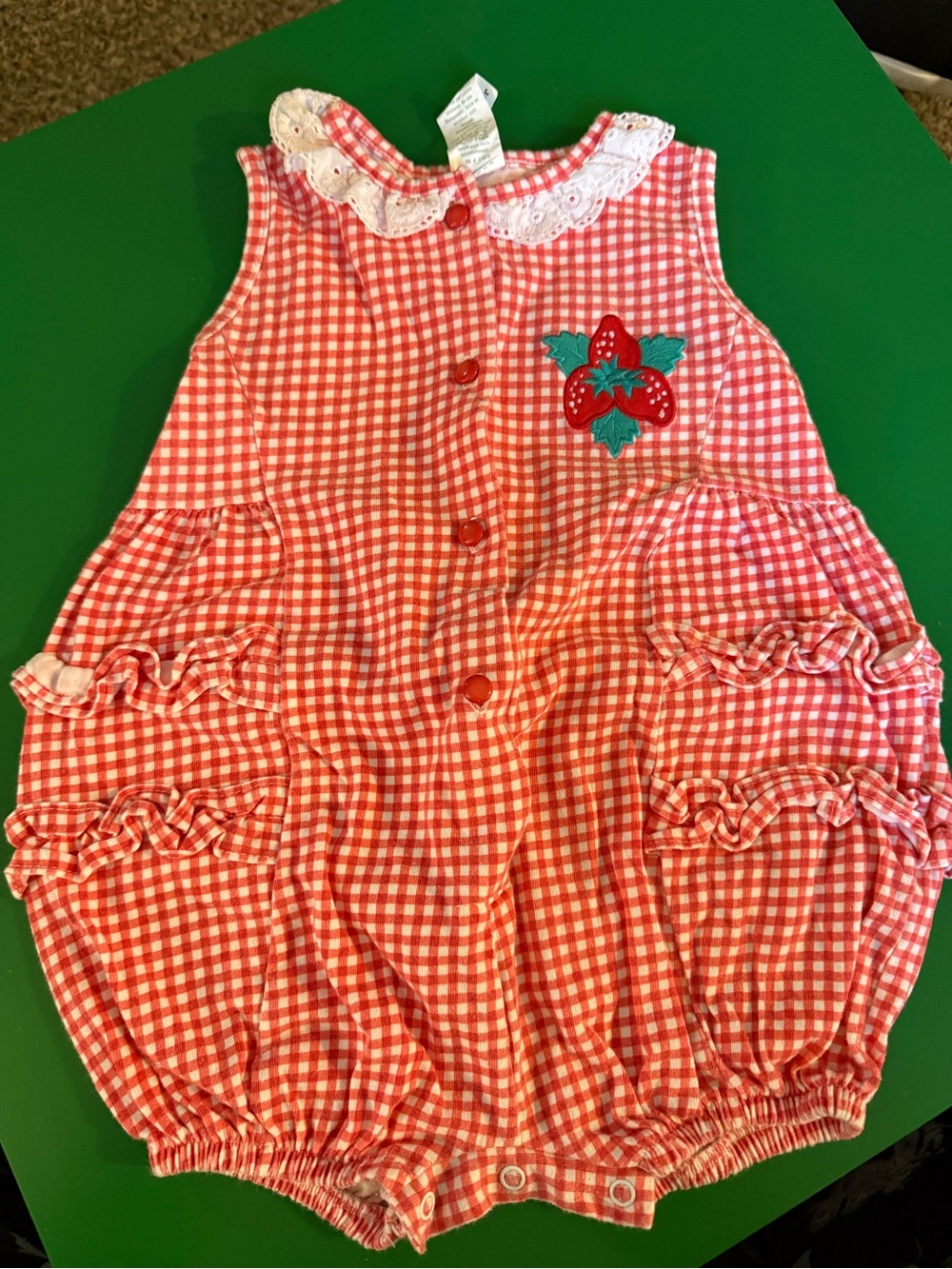 Gerber Red and White Gingham Strawberry Bubble Romper